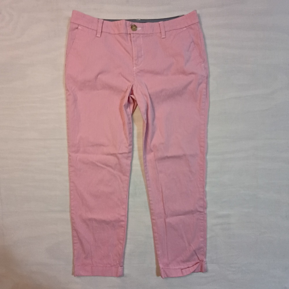 Tommy Hilfiger Womens Pink White Striped Chino Pants Size 10 Cropped